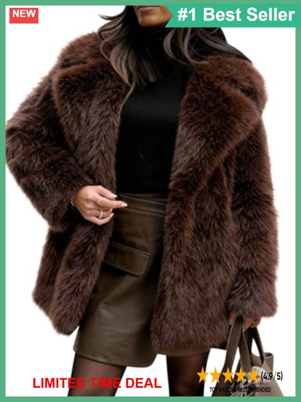 Flygo Fluffy Faux Fur Long Sleeve Snap Button Hip Length Coat